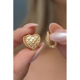Nereze 925 Ayar Gold Kaplama Çift Taraflı Kalp Kadın Gümüş Küpe