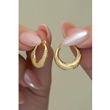 Nereze 925 Ayar Gold Kaplama Taşsız Noktalı Şarnel Kadın Gümüş Küpe