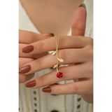 Nereze 925 Ayar Gold Kırmızı Gül Kadın Gümüş Kolye