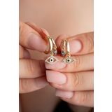 Nereze 925 Ayar Gold Mistik Topaz Taşlı 12 mm Göz Gümüş Küpe