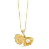 Nereze 925 Ayar Gümüş Gold İncili İstiridye Kolye