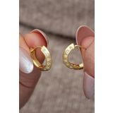 Nereze 925 Ayar Gümüş Gold Kaplama Zirkon Taşlı Halka Küpe