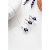 Nereze 925 Ayar Gümüş Mavi Oval Taşlı Küpe Ve Kolye Set