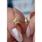 Nereze 925 Ayar Gümüş Minimal Gold Tektaş Yıldız Küpe