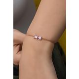 Nereze 925 Ayar Gümüş Pembe Taşlı Kedi Bileklik