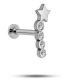 NEREZE 925 Ayar Gümüş Rodyumlu Minimal Kayan Yıldız Dört Taşlı Tragus Piercing Küpe