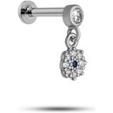 Nereze 925 Ayar Gümüş Rodyumlu Minimal Sallantılı Çiçek Tragus Piercing Küpe