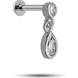 Nereze 925 Ayar Gümüş Rodyumlu Minimal Sallantılı Damla Taşlı Tragus Piercing Küpe