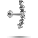 Nereze 925 Ayar Gümüş Rodyumlu Minimal Sıralı Altı Zirkon Taşlı Tragus Piercing Küpe