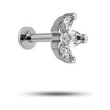 Nereze 925 Ayar Gümüş Rodyumlu Minimal Üç Mekik Taşlı Lotus Tragus Piercing Küpe