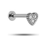 Nereze 925 Ayar Gümüş Rodyumlu Minimal Üç Zirkon Taşlı Kalp Tragus Piercing Küpe