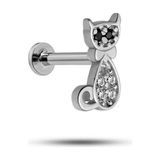 Nereze 925 Ayar Gümüş Rodyumlu Minimal Zirkon Taşlı Kedi Tragus Piercing Küpe