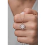 Nereze 925 Ayar Gümüş Rose Zirkon Taşlı Çiçek Kolye