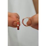 Nereze 925 Ayar Kırmızı Mineli 15 mm Halka Kadın Gümüş Küpe
