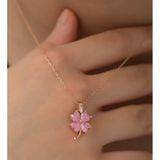 Nereze 925 Ayar Pembe Taşlı Yonca Kadın Gümüş Kolye
