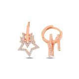 Nereze 925 Ayar Rose Çift Yıldız Küpe Kadın Gümüş Küpe