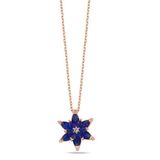 Nereze 925 Ayar Rose Mavi Taşlı Lotus Çiçeği Kadın Gümüş Kolye