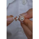 Nereze 925 Ayar Rose Tektaş İnci Kadın Gümüş Küpe