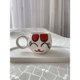 Nergis Collection El Yapımı Kedili Kahve Fincanı 180 cc - Kırmızı