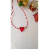 Nergis Collection Kırmızı Kalpli Yıldız Detaylı Murano Choker İp Kolye