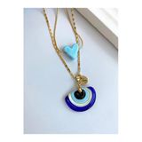 Nergis Collection Murano Cam Nazar Ve Mavi Kalp Kolye