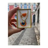 Nergis Collection Murano Gökkuşağı -Turuncu Kalp İkili Harfli Tasarım Kolye