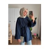 Nergis Neva Butik Kadın Kuşaklı Balon Kol Tunik Gömlek