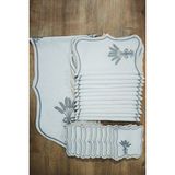 Nerina 25 Parça Lüks Amerikan Servis Runner Sunum Nakışlı Örtü Set Dertsiz 12 Kişilik Çeyizlik Keten - 44 x 33 cm - Gri