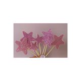 nerisdesign Yıldız Simli Eva Kürdan – Pasta & Cupcake Süsü – Pembe– 10 Adet