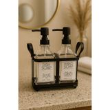 NERİVA HOME Neriva Home 2’li Metal Standlı Cam Sıvı Sabunluk Deterjanlık Seti