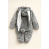 NerKids Erkek Bebek Peluş Tavşanlı Tulum - Gri - 3 - 6 Ay