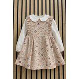 NerKids Kız Çocuk Çiçekli Elbise - 3 Yaş - Bej