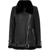 Nero Leather Fur Aviator Kadın Kürk Kaban - K507 - S - 001-Siyah