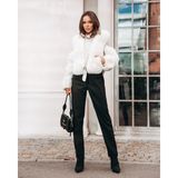 Nero Leather Fur Beden ve Kollar Kürk Detaylı Kadın Deri Ceket - Beyaz - Regular Fit