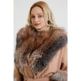 Nero Leather Fur Bej Kadın Kaşe Kaban Kapüşon ve Manşet Kürk Grp - 02S-Bej