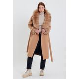 Nero Leather Fur Bej Kadın Kaşe Kaban Yaka ve Manşet Kürk HN01 - 02S-Bej