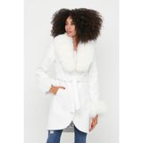 Nero Leather Fur Beyaz Kadın Kaşe Kaban Yaka ve Manşet Kürk Ovl - 2XL - 001-Beyaz