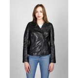 Nero Leather Fur Dikiş Detaylı Biker Kadın Siyah Deri Ceket - M - 01-Siyah - Regular Fit