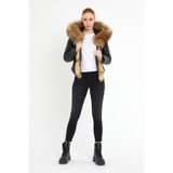 Nero Leather Fur Dikiş Detaylı Kapüşon Kenarı Rakun Kürklü Kadın Deri Ceket - 01-Siyah - XL - Regular Fit