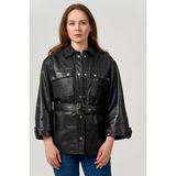 Nero Leather Fur Gömlek Model Turvakar Kol Kadın Deri Ceket - S - 012-Siyah - Regular Fit
