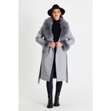 Nero Leather Fur Gri Kadın Kaşe Kaban Yaka ve Manşet Kürk HN01 - 07G-Gri