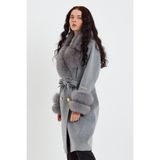 Nero Leather Fur Gri Kadın Kaşe Kaban Yaka ve Manşet Kürk Mdl1 - S - 07G-Gri