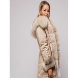 Nero Leather Fur Kadın Parka Su Geçirmez Kumaş (Bej Kumaş - Bej Tüy) - 02S-Bej