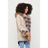 Nero Leather Fur Kadın Parka Su Geçirmez Kumaş (Bej Kumaş - Otoban Tüy) - 02S-Bej