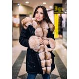 Nero Leather Fur Kadın Parka Su Geçirmez Kumaş (Siyah Kumaş - Kahve Dispers Tüy) - 001-Siyah