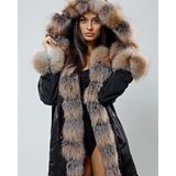 Nero Leather Fur Kadın Parka Su Geçirmez Kumaş (Siyah Kumaş - Otoban Tüy) - 3XL - 01 Siyah
