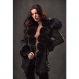 Nero Leather Fur Kadın Parka Su Geçirmez Kumaş (Siyah Kumaş - Siyah Tüy) - 001-Siyah