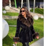 Nero Leather Fur Kadın Siyah Alkantara Kaban Uzun Kol %40 Yün %60 Polyester Düz Desenli HN105KK - M - 01 Siyah