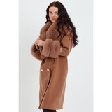 Nero Leather Fur Kamel Kadın Kaşe Kaban Yaka ve Manşet Kürk Mdl1 - S