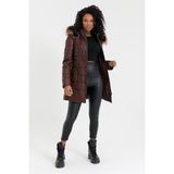 Nero Leather Fur Kapüşon Kenarı Kürk Şişme Kadın Deri Ceket - 4XL - 02S-Kahverengi - Regular Fit